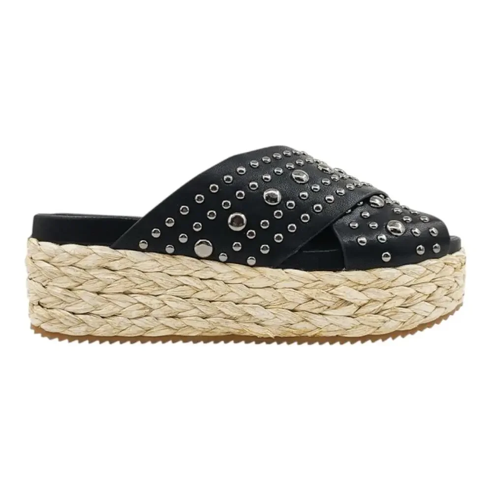ShuShop Black Studded Platform Espadrille Slide Sandal “KAIA” Women’s Size 11
